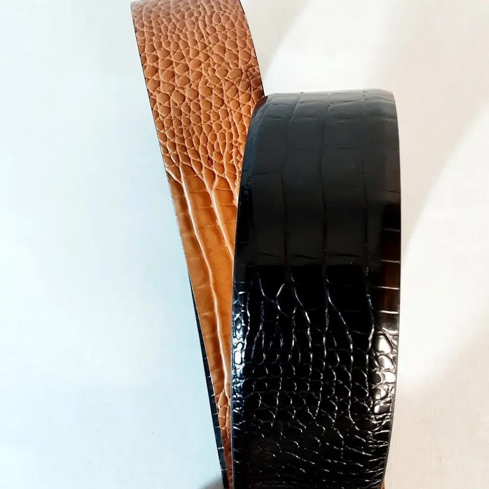 Womens Wide Faux Leather Croc Print Reverible Belt Size XL Statement Dress